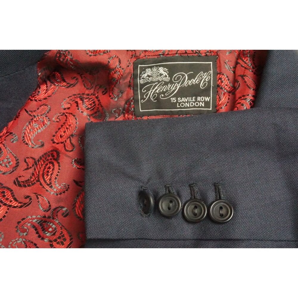 Henry Poole Savile Row Blue Woven Wool Paisley Lined 3/2 Sport Coat Jacket  41L